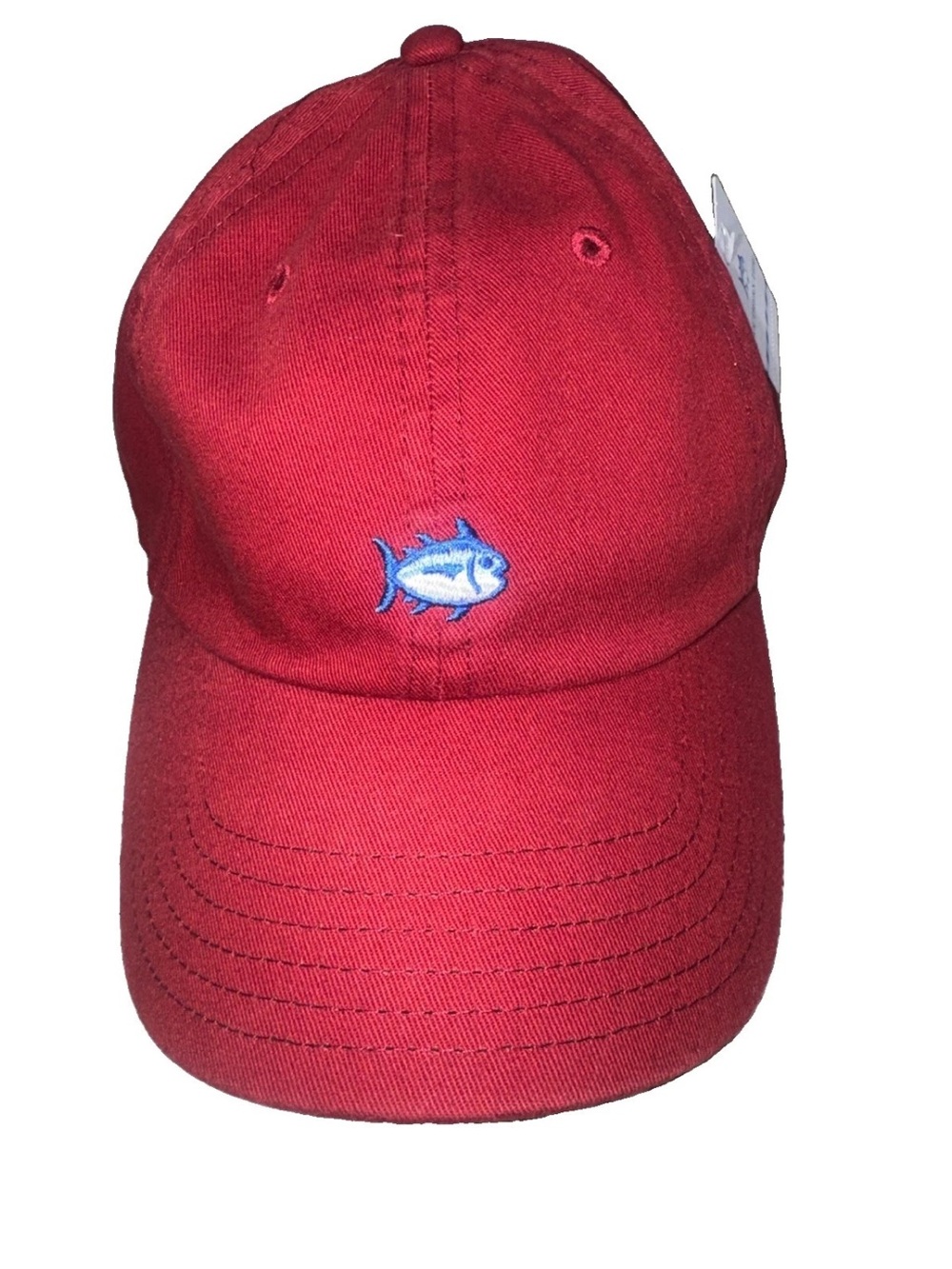 Southern Tide Red Baseball Cap with Blue Fish Embroidery